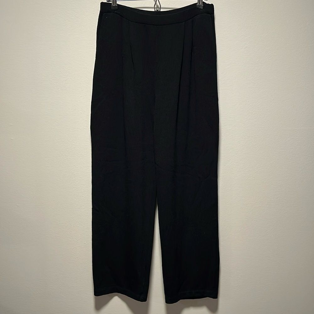ST. JOHN Santana Knit Wide Leg Pants, Black, Pleated, Size 14